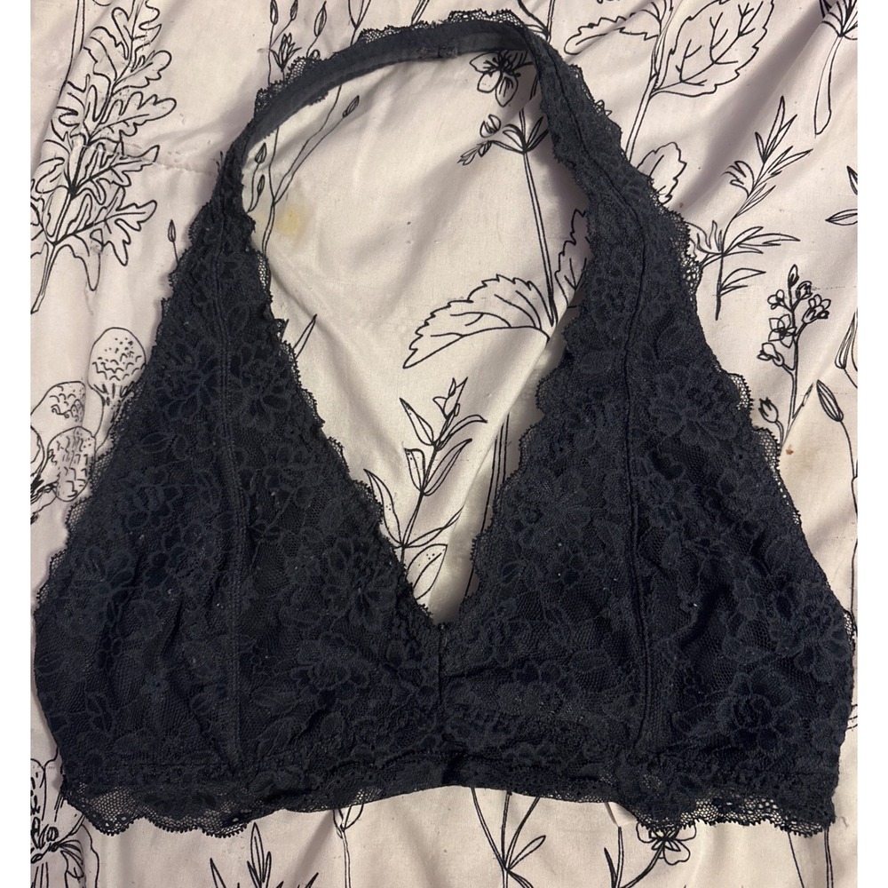 Gilly Hicks Dark Gray Lace Unlined Halter Bralette, Small